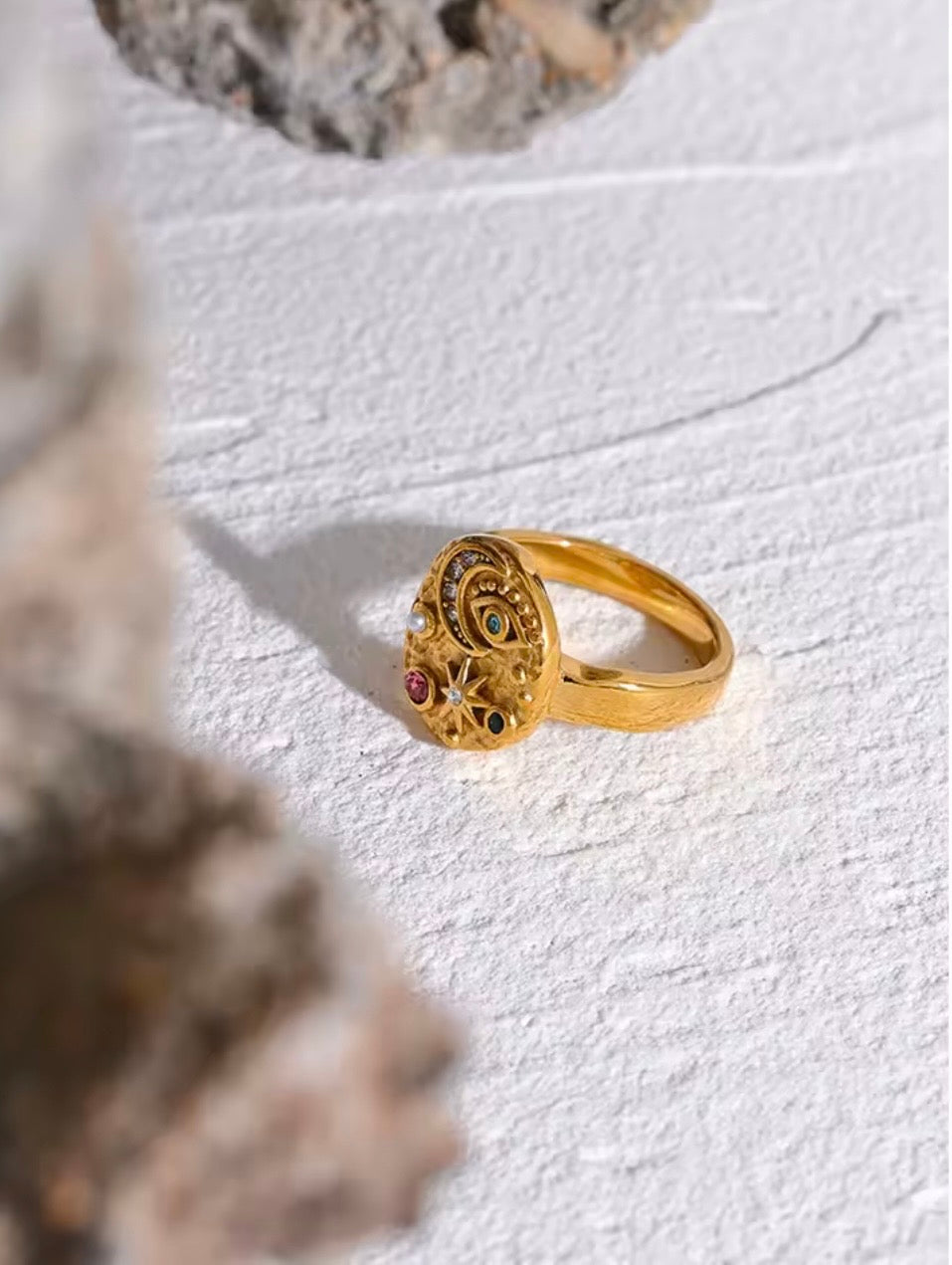 Gold Celestial Evil Eye Ring