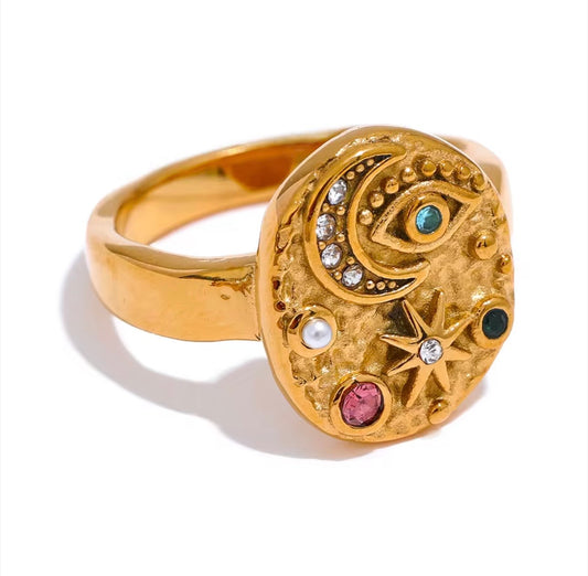Gold Celestial Evil Eye Ring
