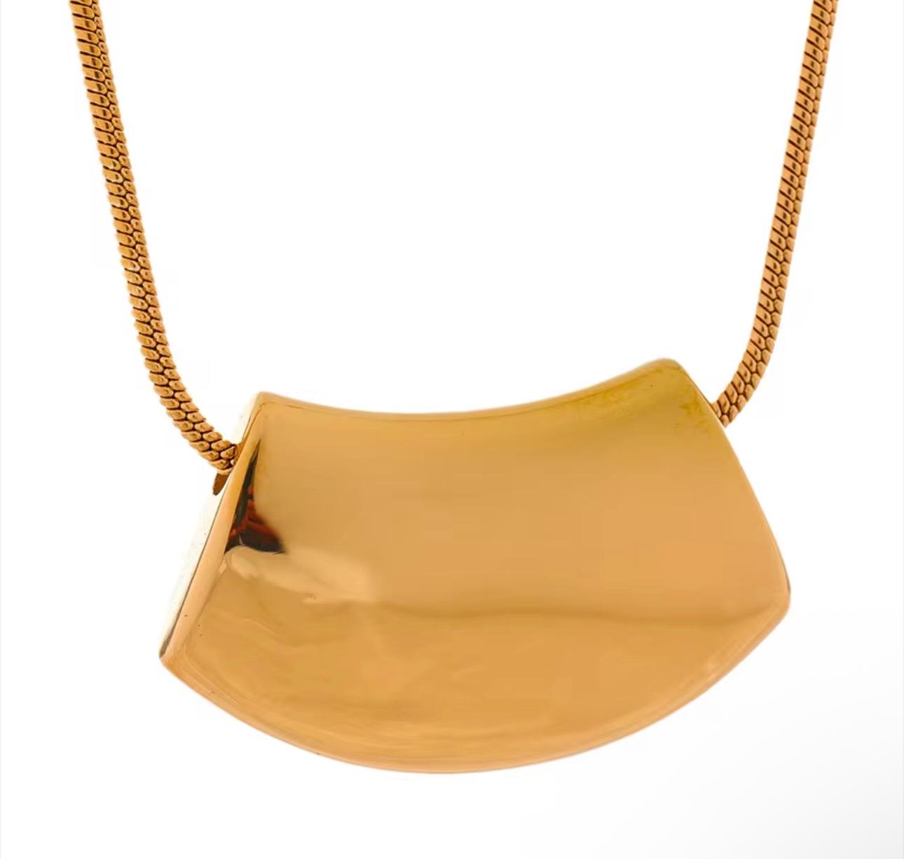 Gold Fan Shield Pendant Necklace