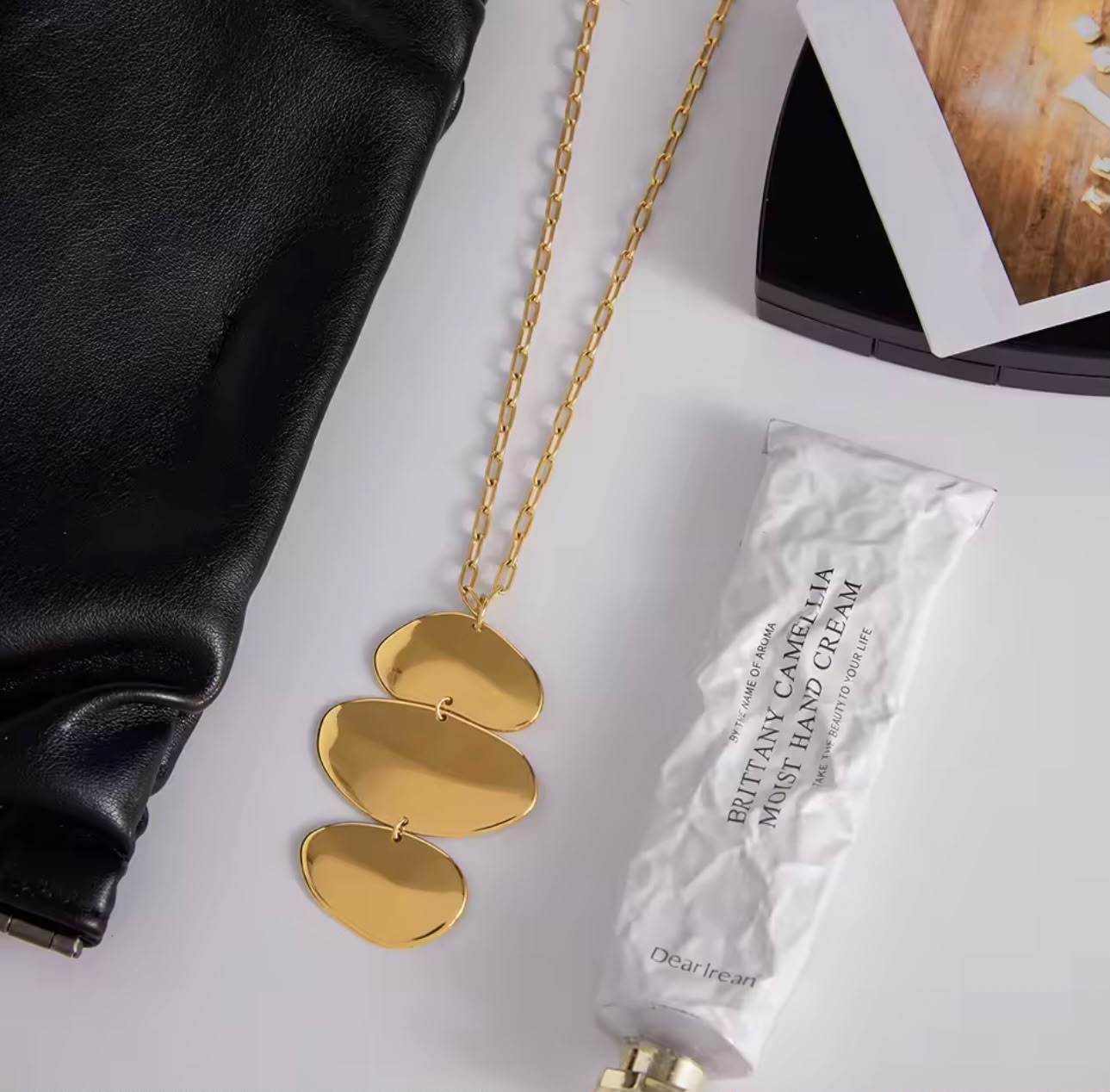 Gold Triple Disc Pendant Necklace
