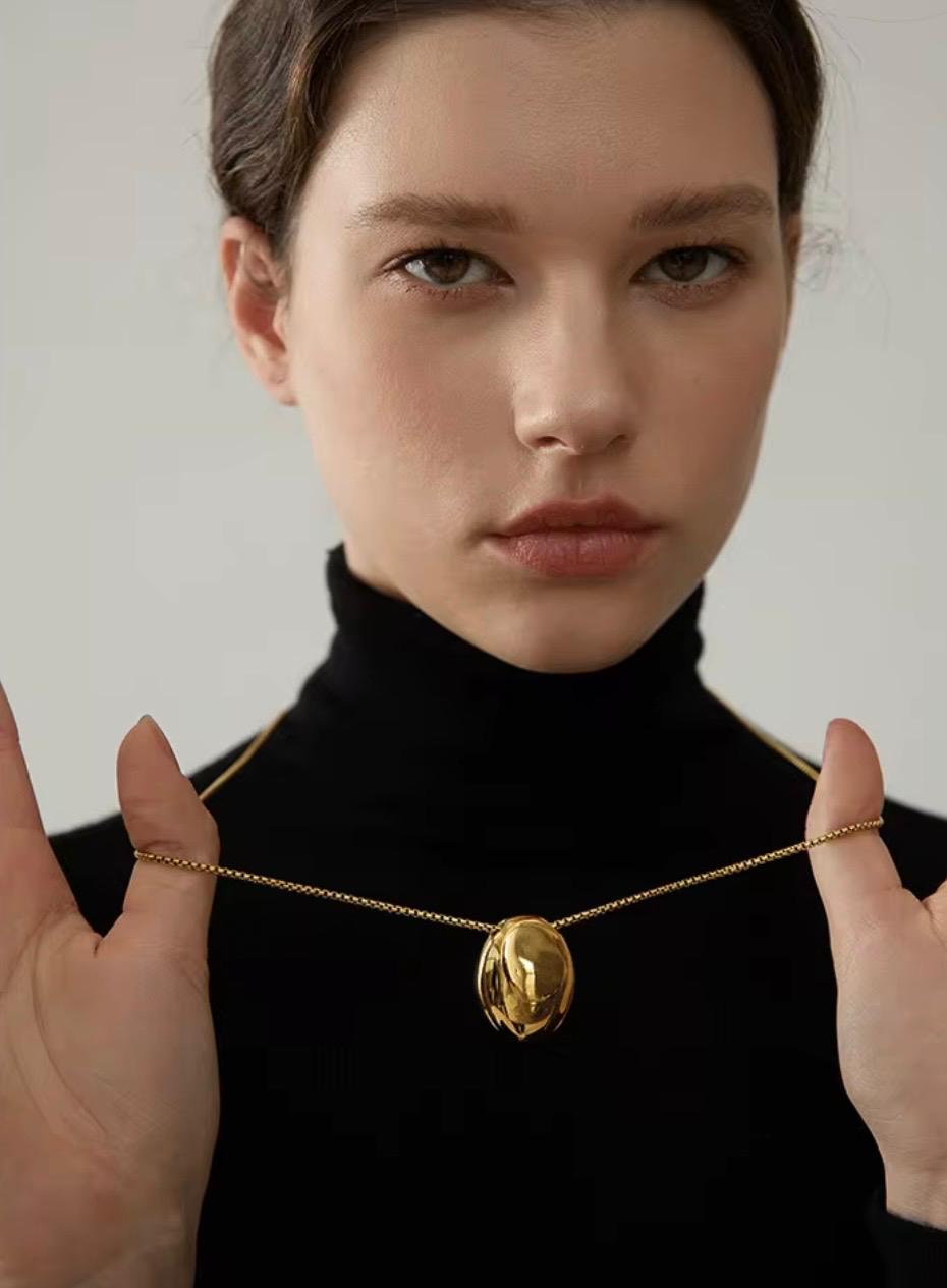 Gold Dome Pendant Necklace
