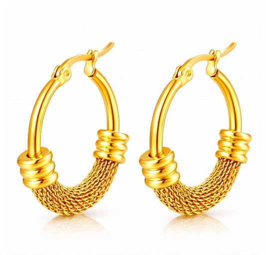 Gold Mesh Wrap Hoop Earrings