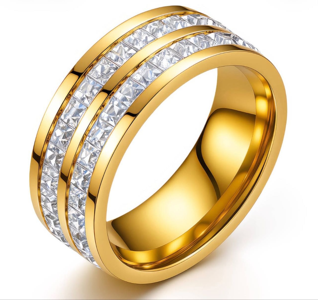 Gold Double Crystal Band Ring