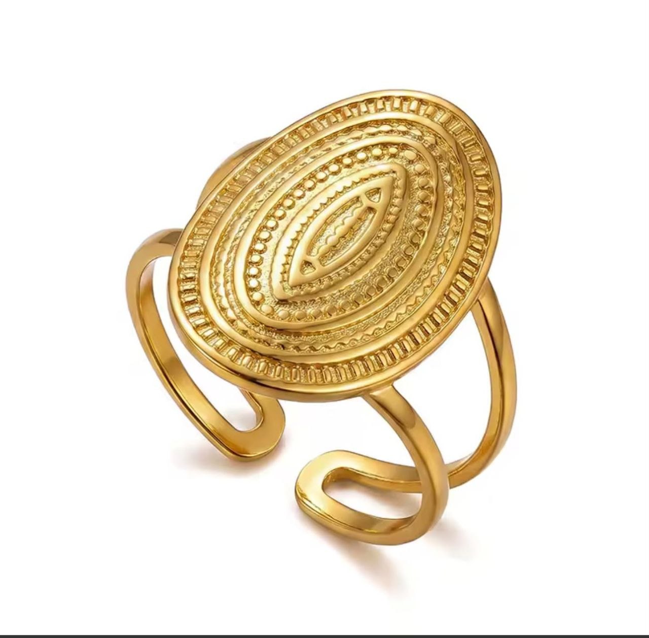 Gold Evil Eye Medallion Ring