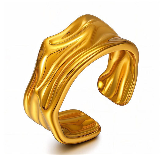 Gold Molten Wave Wide Open Ring