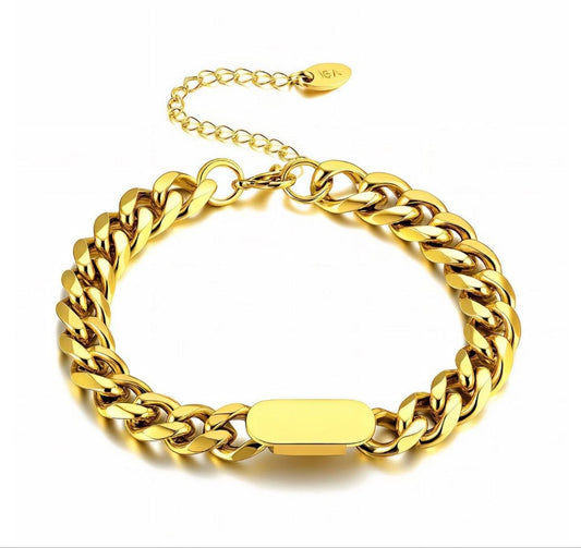 Gold Cuban Link ID Bracelet