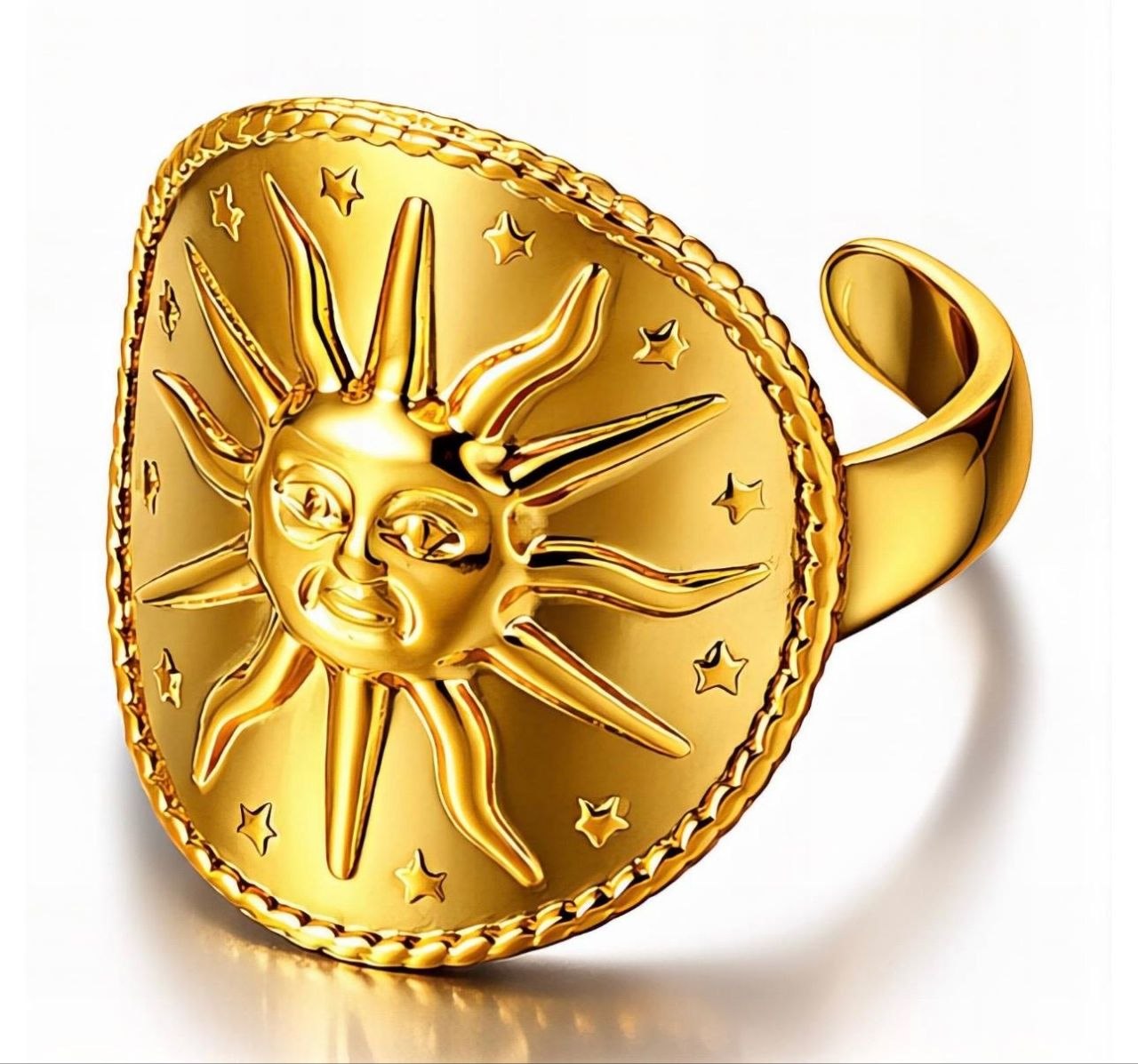 Gold Celestial Sun Face Signet Ring