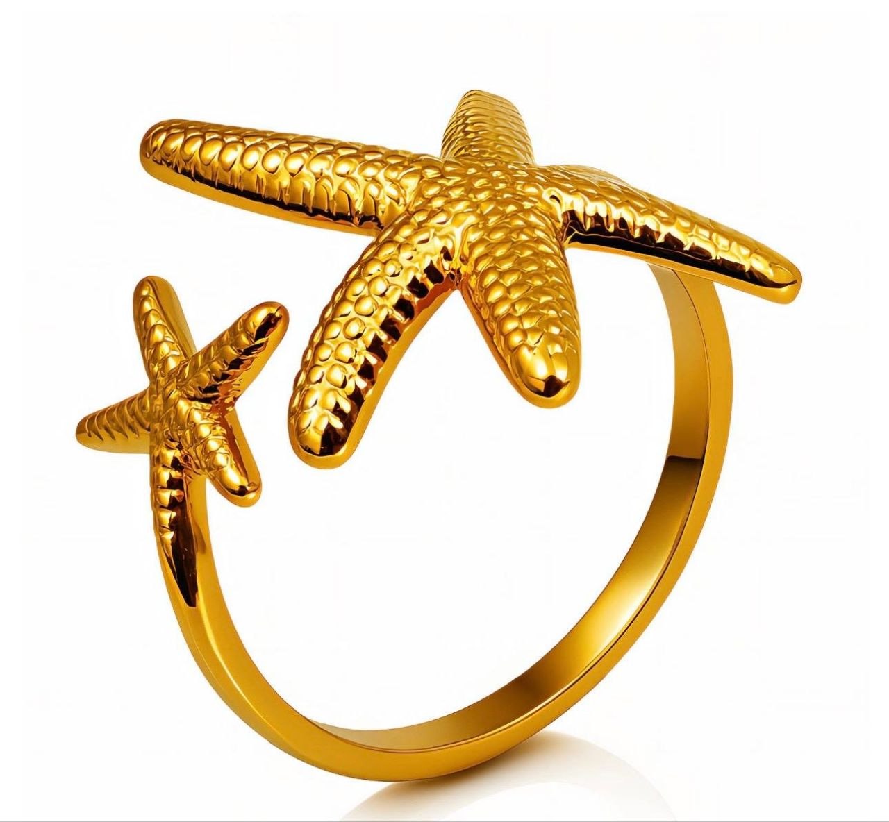 Gold Double Starfish Cuff Ring
