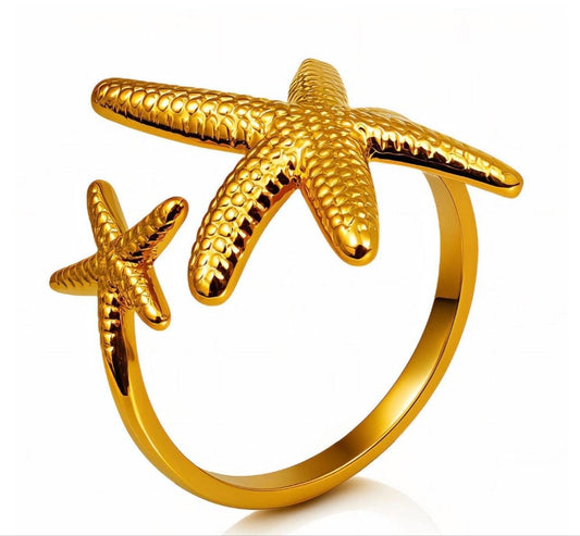 Gold Double Starfish Cuff Ring