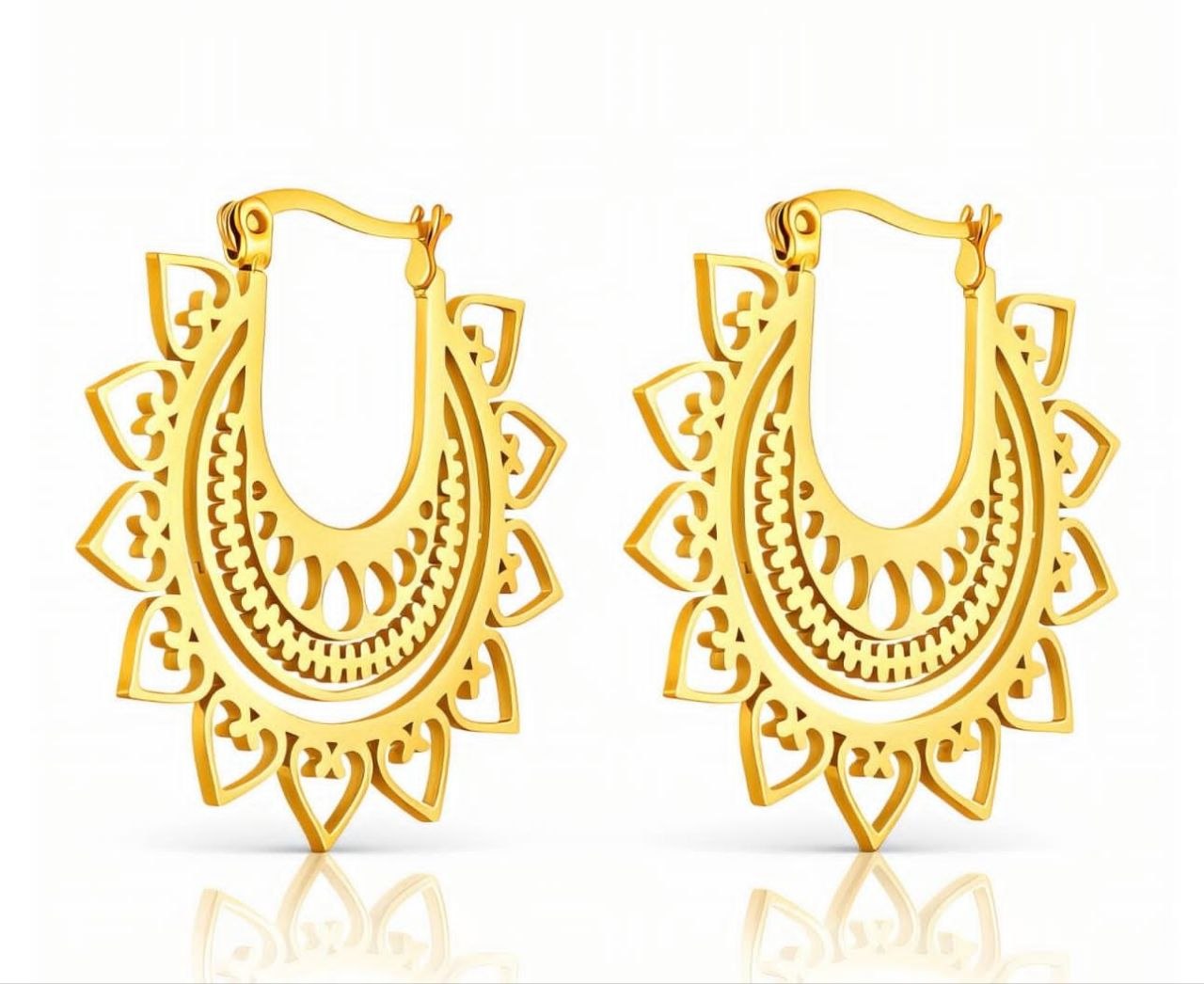 Gold Mandala Filigree Hoop Earrings