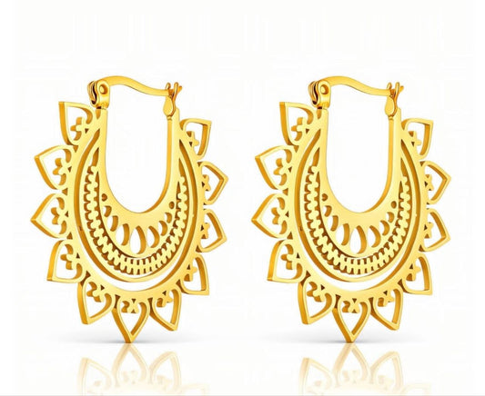 Gold Mandala Filigree Hoop Earrings