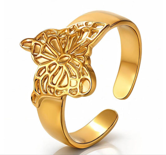 Gold Butterfly Filigree Cuff Ring