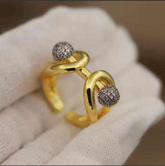 Gold Double Band Crystal Ball Ring